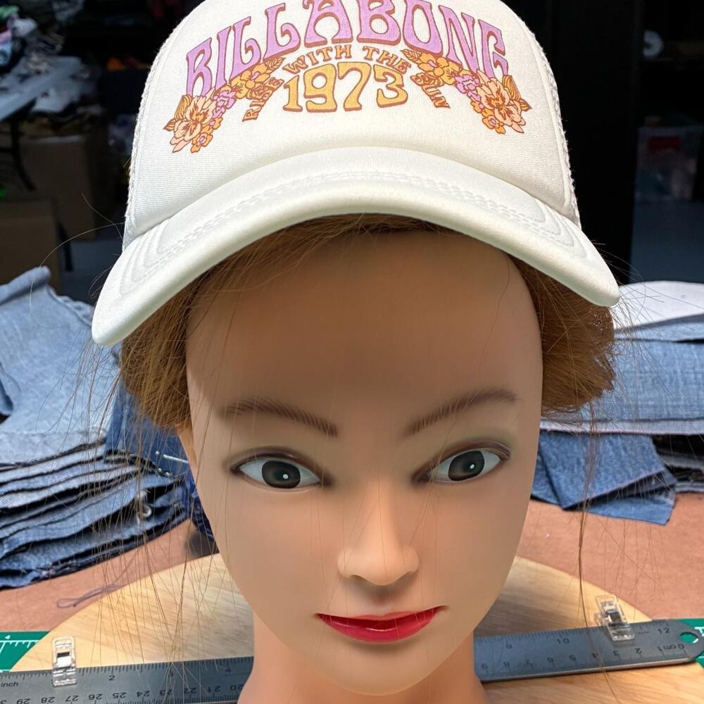 Billabong Trucker Hat – White Mesh Snapback, 1973 Ride With The Sun, Retro Flora